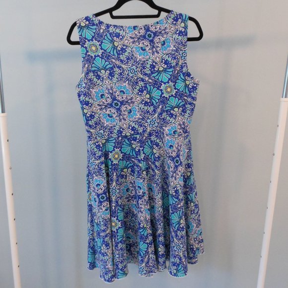 Blue Floral Paisley Dress with Cowl Neck - Size Large - Picture 5 of 7